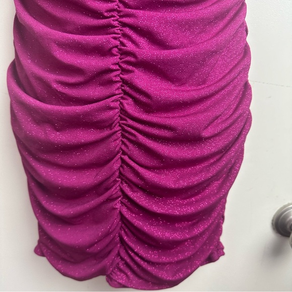 Lucy In The Sky Mauve Glitter Ruched Spaghetti Strap Body-con Mini Dress Size M - Picture 13 of 16
